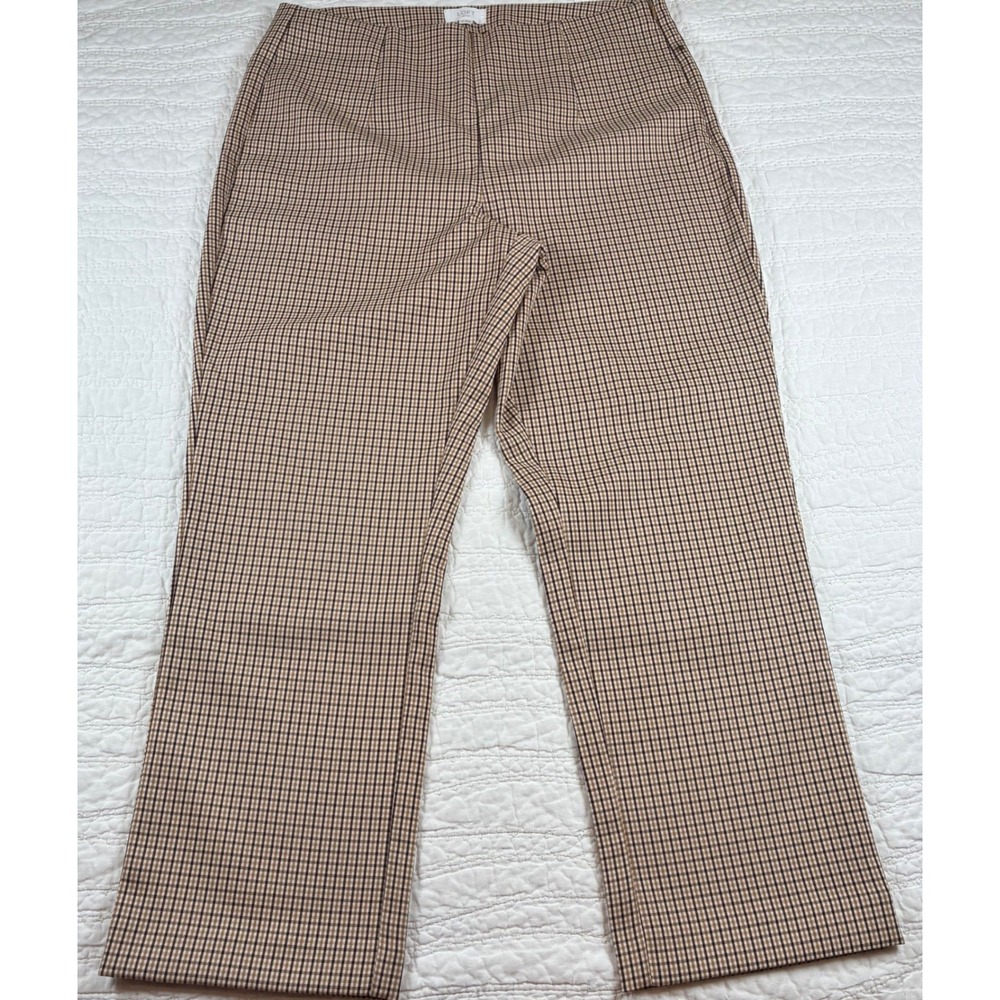 LOFT Outlet Gingham Ankle Pants Women 12 Brown Check Side Zip Stretch Trousers
